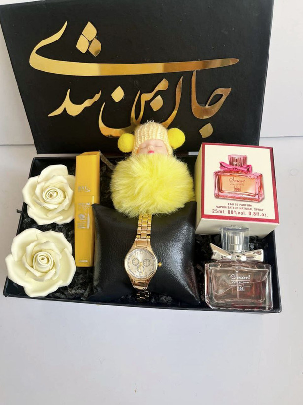 باکس لاکچری جدید طلایی هدیه جذاب ساعت زنانه ادکلن زنانه با کیفیت قسطی