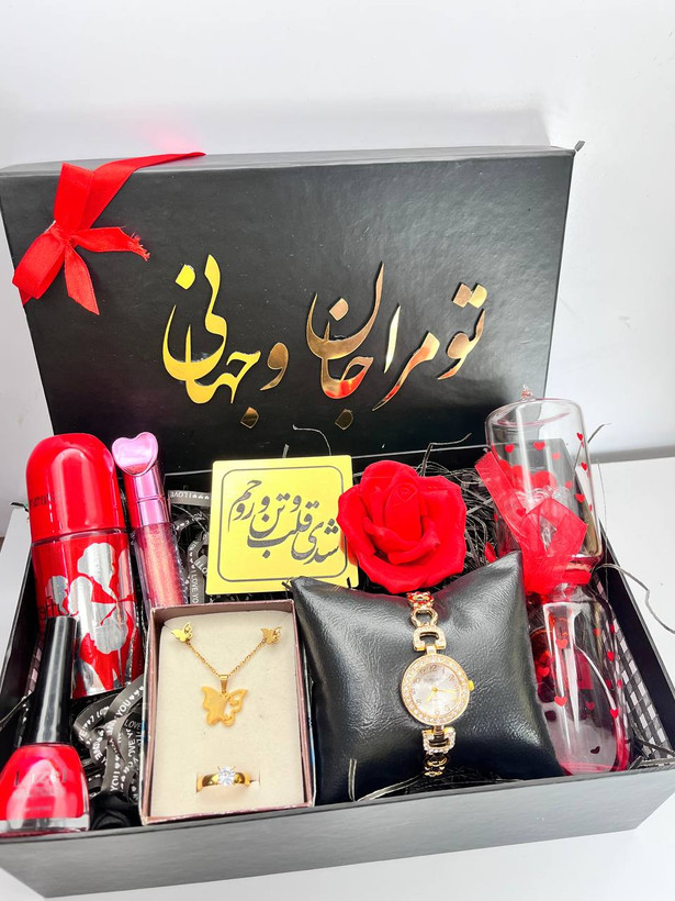 باکس هدیه جدید با کیفیت دماسنج عشق عشق سنج کاربردی عاشقانه تو مرا جان و جهانی ساعت زنانه ظریف نگین دار نیم ست استیل حلقه کادو تولد سورپرایز سالگرد ازدواج