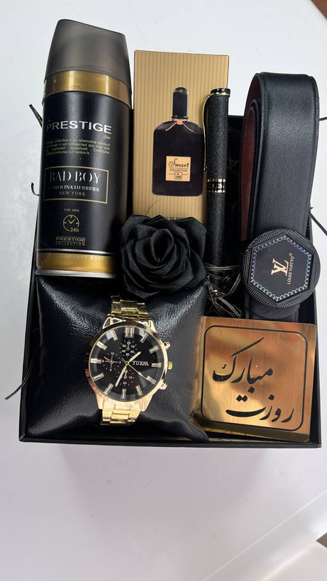 باکس شیک مردانه جعبه کادویی اقایان ساعت کمربند روان نویس روز معلم روز مرد ارسال رایگان تخفیف ویژه