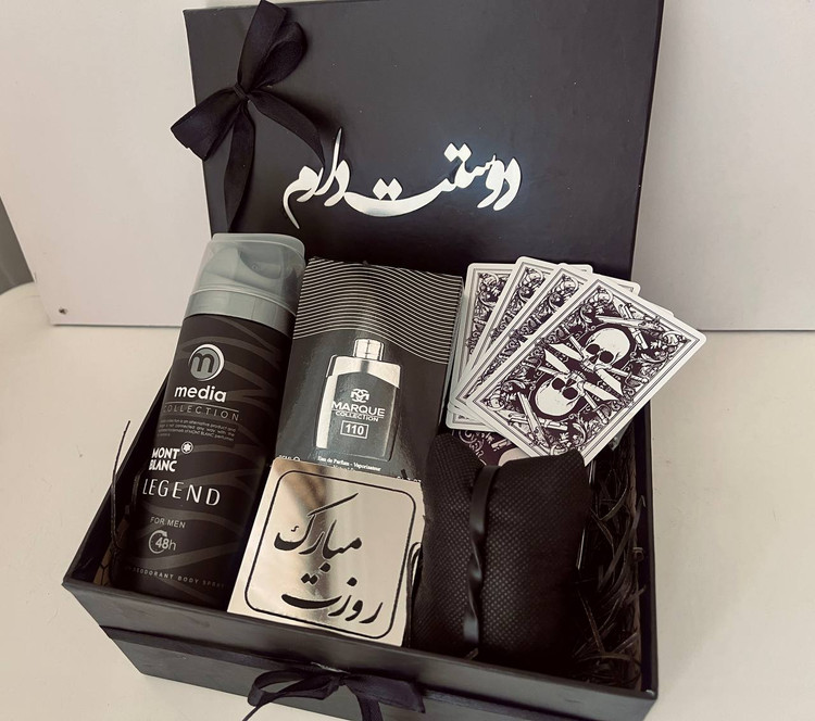 باکس هدیه مردانه پک هدیه اقایان باکس پاسور دستبند پیچ کادوی شیک برای شوهرم باکس کادویی مشکی
