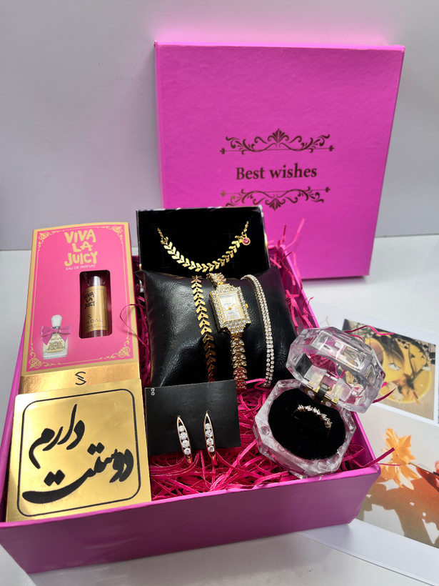 باکس کادویی اکسسوری پک هدیه تولد ساعت مجلسی ظریف نگین دار