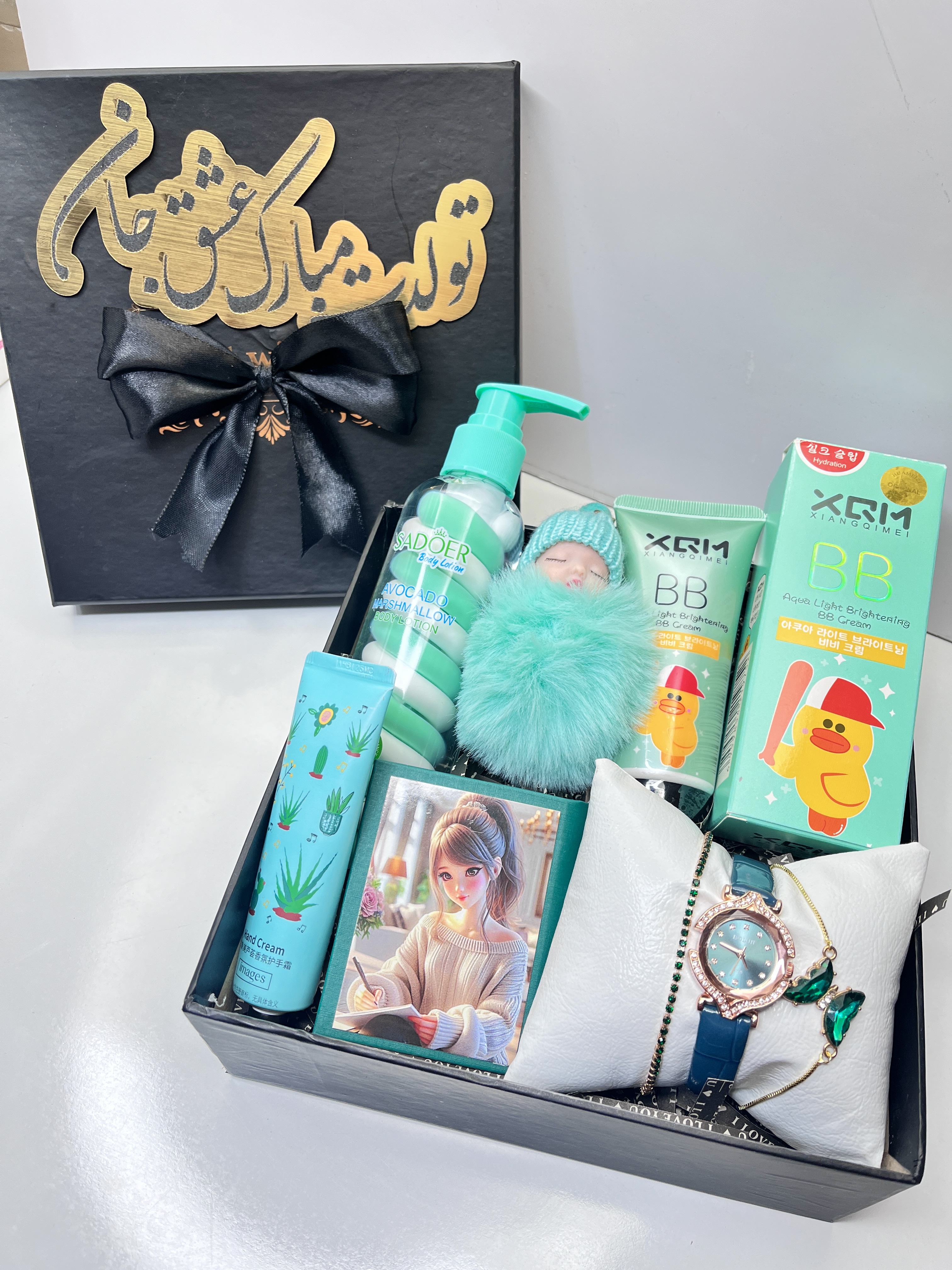 باکس هدیه دخترانه کاربردی پک کادویی تولد ساعت شیک تولدت مبارک عشق جان قسطی بند چرمی با کیفیت